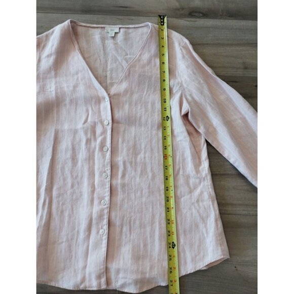 J JILL Blush Pink Jacquard Linen Buttoned V Neck Long Cuffed Sleeve S - Picture 8 of 11
